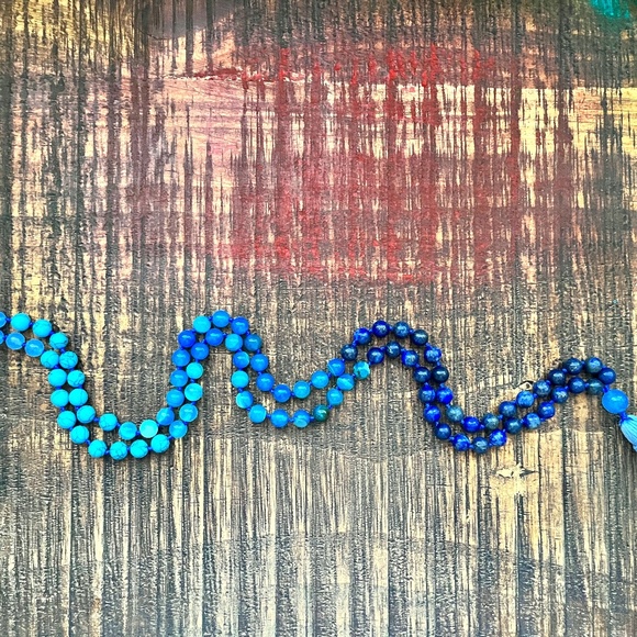 108 bead turquoise, glass and lapis mala - Picture 2 of 5